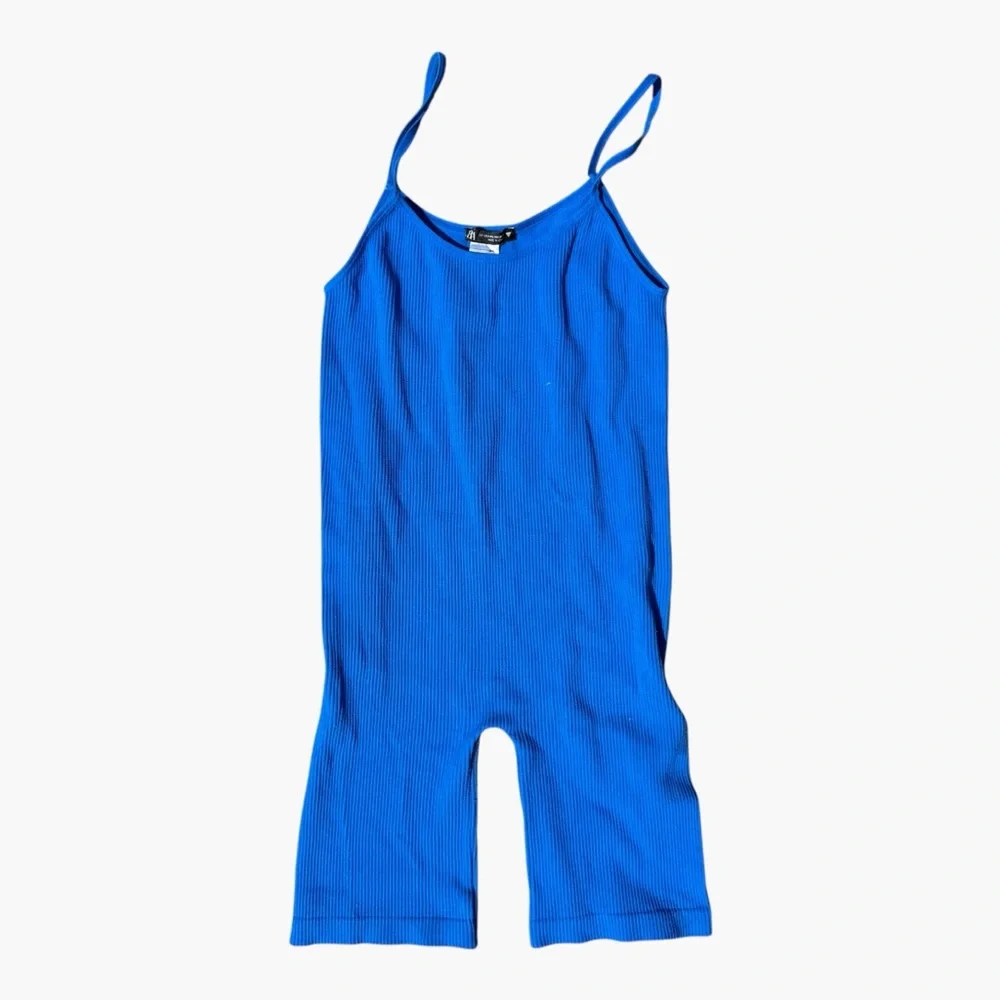 Zara Ribbed Biker Short Jumpsuit Blue M-L Bodycon Romper